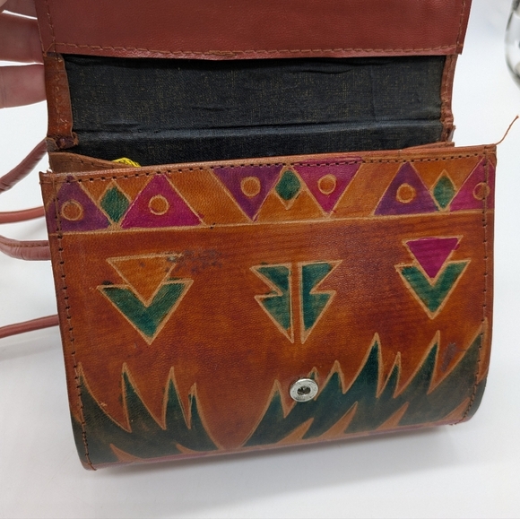 Vintage Orange Red Safari Elephant Leather Crossbody Bag Purse - Picture 11 of 14